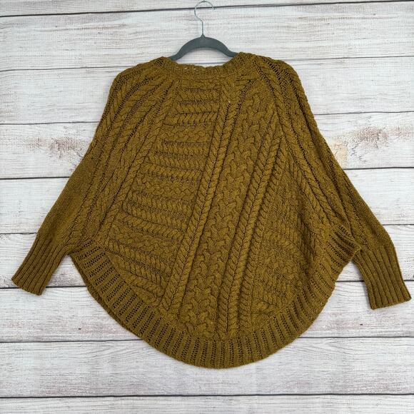 Angel of the North Anthropologie Curved Cables Poncho Sweater Womens XS Green - Picture 2 of 10